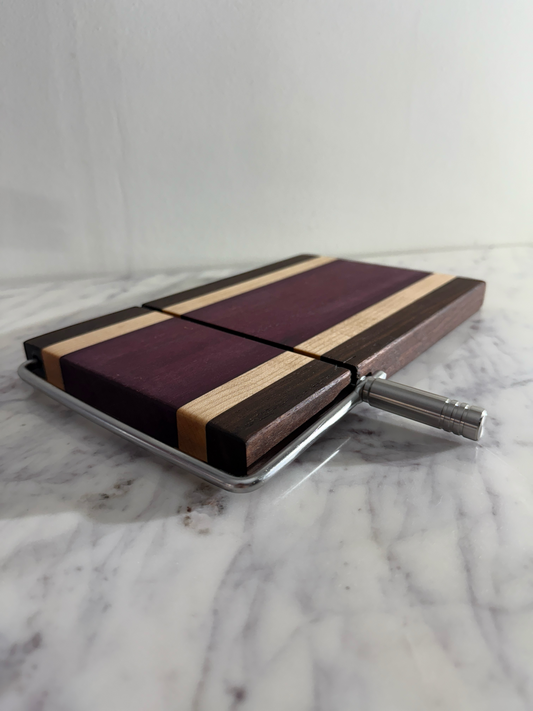 Walnut Maple Purpleheart cheese slicer with silver handle