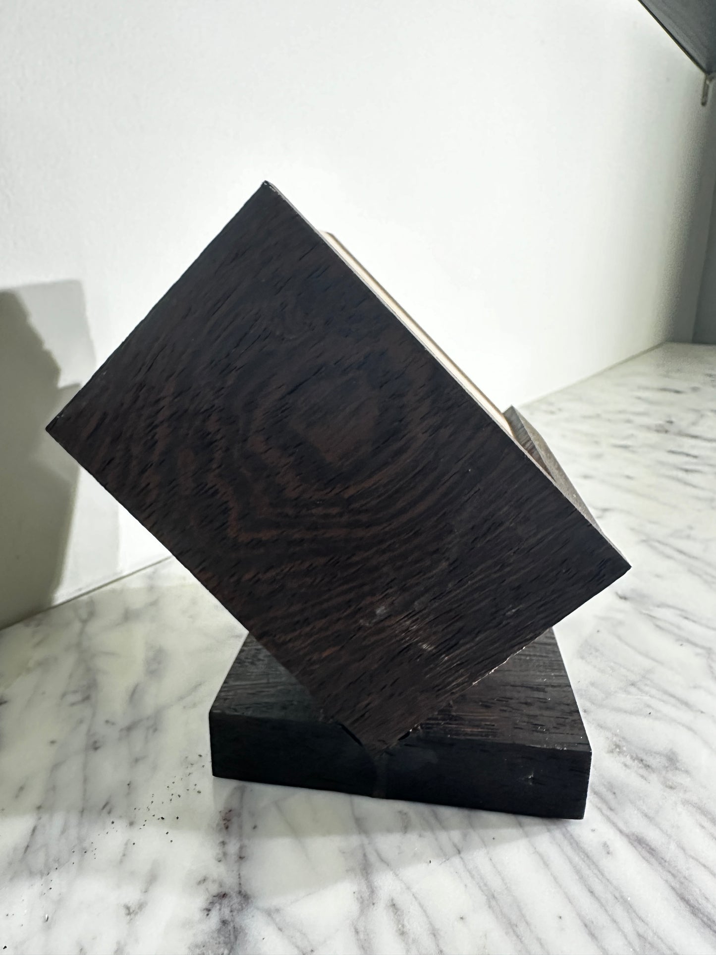 set of 3 Walnut, Paduak and Maple Coasters with modern Wenge Stand